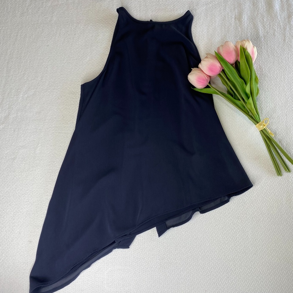 New H&M Navy Blue Silk Blouse Size 10